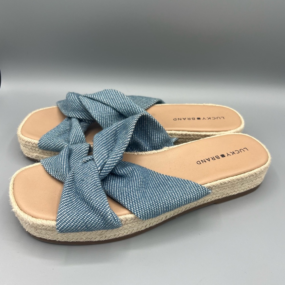 Lucky Brand Women Size 10 Blue Grenley Espadrille Front Twist Slide Sandal Shoes